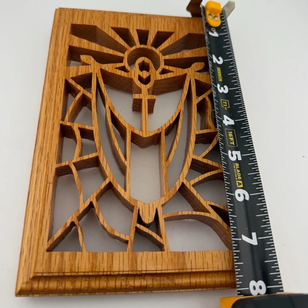 Handmade Oak Wood Religious Chalice Wall Plaque Brown Excellent Signed 2007‎ Art